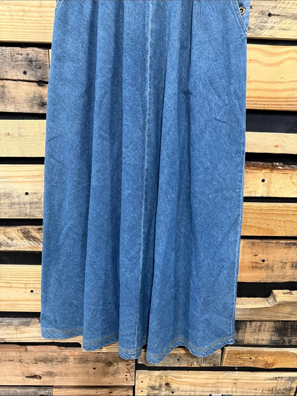 Vintage Eddie Bauer Long Denim Maxi Skirt Sz 10T Modest Pleated Button Blue Jean